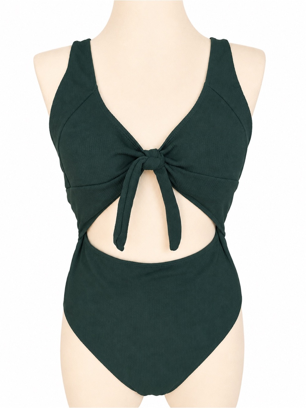 NWOT Dark Green Cutout One-Piece Swimsuit with Front Tie Size 1XL
